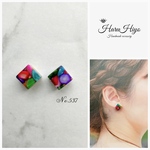 №537 ❁¨̮ カラフルさざれ石のキューブレジンピアス・イヤリング