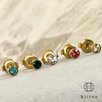 全12色★誕生石カラー★ 1粒 ベゼルピアス つけっぱなし！OK♪ 316L サージカルステンレス　アレルギーフリー　ステンレス