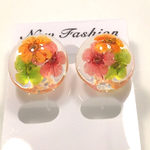 3色こでまりのノンホールピアス   ピンク×黄緑×オレンジ色☆