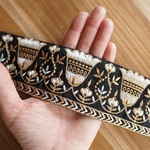 インド刺繍リボン　【1mカット済み】シルク　刺繍リボン   【ブラック】