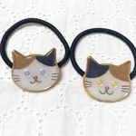 三毛猫とチェコビーズのヘアゴム 