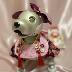 着物＆被布セット⑤(紫地に花模様、耳飾り付き)