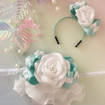 チョーカー  カチューシャ セット 猫　薔薇💚ティファニーブルー💚🌹Merveilleux rose & Joie ribbon 🌹
