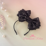 カチューシャ　猫　犬　リボン🖤ブラック🖤Toujours ribbon 🖤キラキラ　ラインストーン