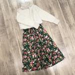 再販☆YUWA グリーンの 素敵な お花 ギャザースカート  