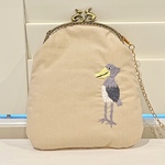 刺繍のがま口 ハシビロコウ ベージュ