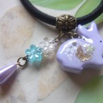 ◇885　ライラックラベンダー　🌼うさぎとお花のぷらぷらヘアゴム🐇（両面柄入り）