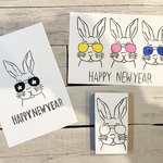 消しゴムはんこ　年賀状　うさぎくん（白メガネ）