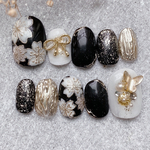 【再販】ＮＯ.１３１✳︎Black Flower 成人式ネイル　振袖ネイル　和装　ブライダル　ニュアンスネイル　ネイルチップ　和柄