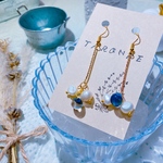 天然淡水パール×青のピアス