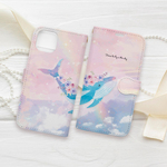 iPhone Android 花とクジラの手帳型スマホケース ベルトなし対応 カメラ穴付きはめ込みオーダーほぼ全機種対応