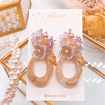 ゆらゆらフラワーブラウンマーブルフープピアス/イヤリング　plaisir プレジール