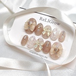 beige ribbon⸜❤︎⸝‍韓国風 キラキラ お嬢様風 ネイルチップ 