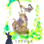 オルゴナイト　アメジスト＆シトリンさざれ石入り猫ストラップ