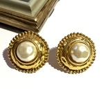 VINTAGE EARRING  SONIARYKIEL ヴィンテージ　イヤリング　アンティーク  クラシカル　パール　大ぶり　クリップ　ナチュラル　結婚式　ブライダル　ゴールド　ニット　