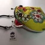 ケロがま口 MINIバック☆黄色でお花☆