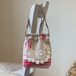 アンティークリネン*スマホポーチ*フランス製手刺繍リネン*メガネケース*ショルダーに変更可