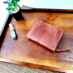 【お札を折らない】ラウンドファスナーのコンパクト財布　ボルドーブラウン　コインケース　カードケース　牛革　本革　クレイジーホースレザー　イニシャル刻印