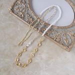 シトリンとパールのロングネックレス