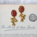 ドイツ の ヴィンテージ ガラス と 真鍮 フラワー の ピアス イヤリング 