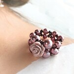 合成サンゴの薔薇とパールのリング