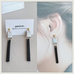 新作♡本革シルバー木目ブラックピアス