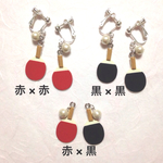 《再販４》卓球ラケット♡ピン球に見立てたコットンパールを添えて。【イヤリングorピアス】