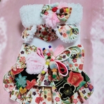 yuna-doream様専用カート2着分  犬服オーダー☆彡爽やか白地桜和柄クマさん晴れ着👘 ワイン系兎さん晴れ着