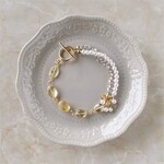 シトリンとパールのブレスレット（留め具変更可能）