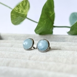 アクアマリン×シルバー　シンプルカボションピアス
