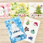 🎄透明水彩画　クリスマスポストカード　 5枚セット　クリスマス　クリスマスツリー　サンタクロース　クリスマスカード　メッセージカード　うさぎ　ウサギ　猫　ねこ　ネコ　クマ