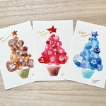 🎄透明水彩画　クリスマスポストカード　 3枚セット　クリスマス　クリスマスツリー　サンタ　サンタクロース　ジンジャー　クリスマスカード　クリスマスギフト　クリスマスプレゼント