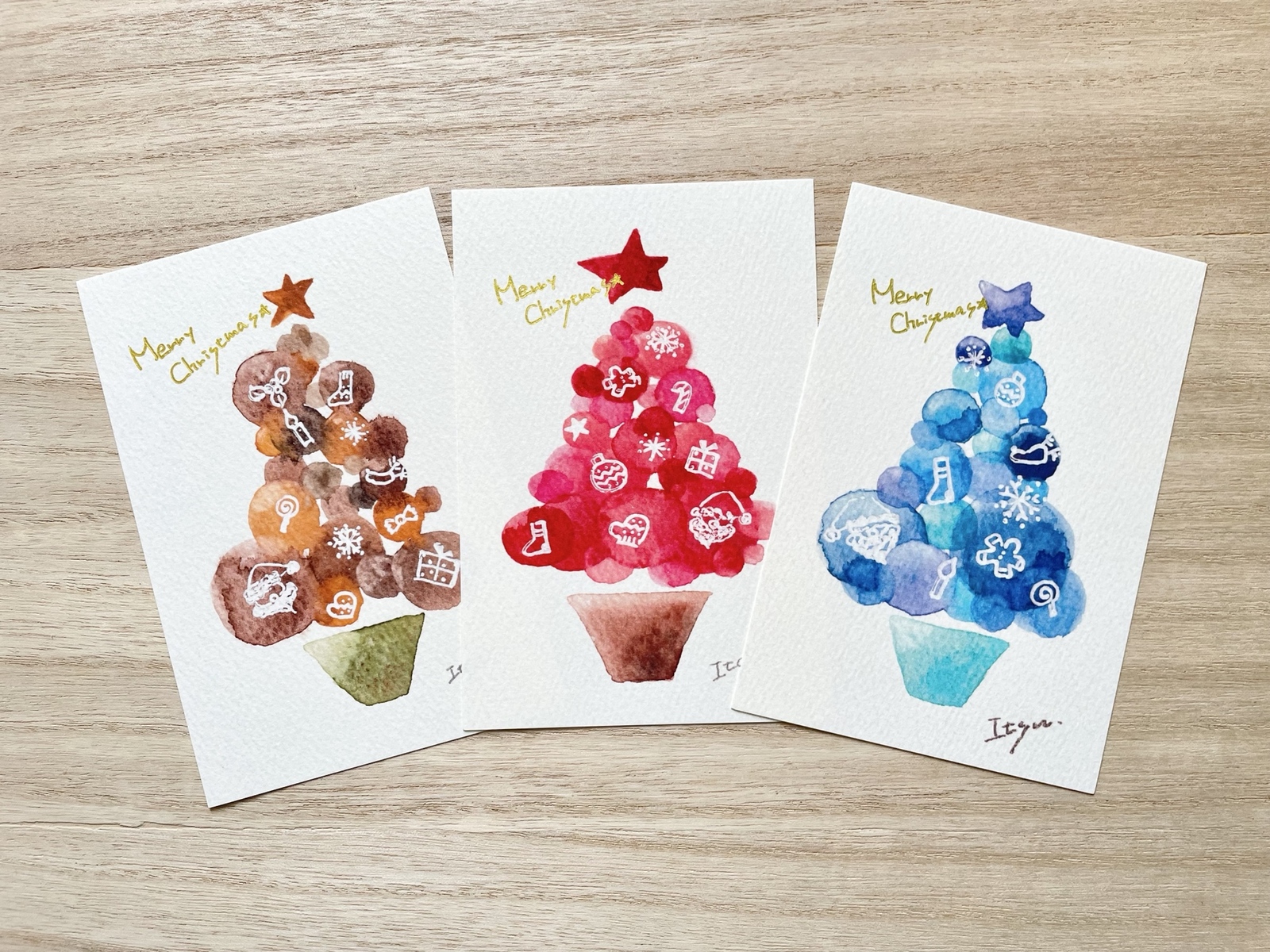 透明水彩画　原画　「ホワイトクリスマス０１」額縁付　SMサイズ 透明水彩画 原画 「ホワイトクリスマス01」額縁付 SMサイズ