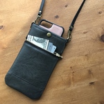スマホショルダー スマホポシェット スマホポーチ  ファスナーポケット付 チャコール レザー