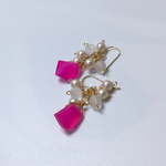 14KGF ミニフック　フィッシャー　ピンクカルセドニーピアス