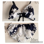 ゆるブラ&深ばきパンツ 上下セット　リラックスブラ　リラックスショーツ　ふんどしパンツ　濃紺×白花柄