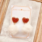 ハート＆ファーのピアス（イヤリング）ブラウン