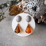 七宝焼 ベッコウドロップ♡ オーバルピアス/イヤリング　～Gray～