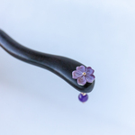 紫胎貝　ムラサキガイ細工 桜とアメジストのかんざし　　ワインポイント シンプル 普段使い 黒檀 木製簪 髪飾り ヘアアクセサリー
