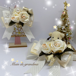 【わんちゃん／ねこちゃん用リボンチョーカー】クリスマスWhite color Rose