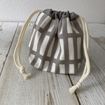 ミニ巾着　北欧格子グレー