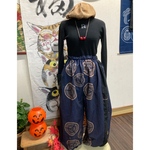 藍(木綿)の柿渋染めジャンボパンツ　　　　ハンドメイド