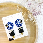 水引 【青】猫と梅結びのピアス/イヤリング