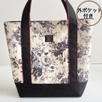 T船底トートバッグ 綿麻ローズ柄×帆布黒