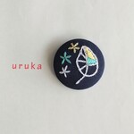 ブローチ変更可能♪刺繍ヘアゴム☆葉っぱと小花