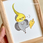 オカメちゃん原画（オカメインコ&アヒル）ﾌﾝｽﾌﾝｽ！（鼻息）