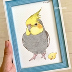 送料込み☆オカメちゃん原画（オカメインコ&アヒル）ちょっとリアルver