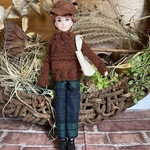 007 リカちゃんボーイフレンド　はるとくん　ハンドメイド  服　手編みニット　チェックパンツ　キャップ　トートバッグ