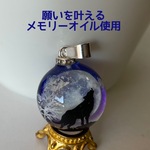 ヒマラヤ岩塩・メモリーオイル使用/満月とオオカミのオルゴナイトネックレス/チョーカー/キーホルダー