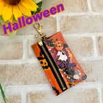 sale! リールキーケース　ラミネート   ハロウィン柄　ミニポーチ　ランドセル　シャカシャカポーチ　かぼちゃ